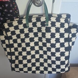 Clare V. Checkered Black and White Tote Bag